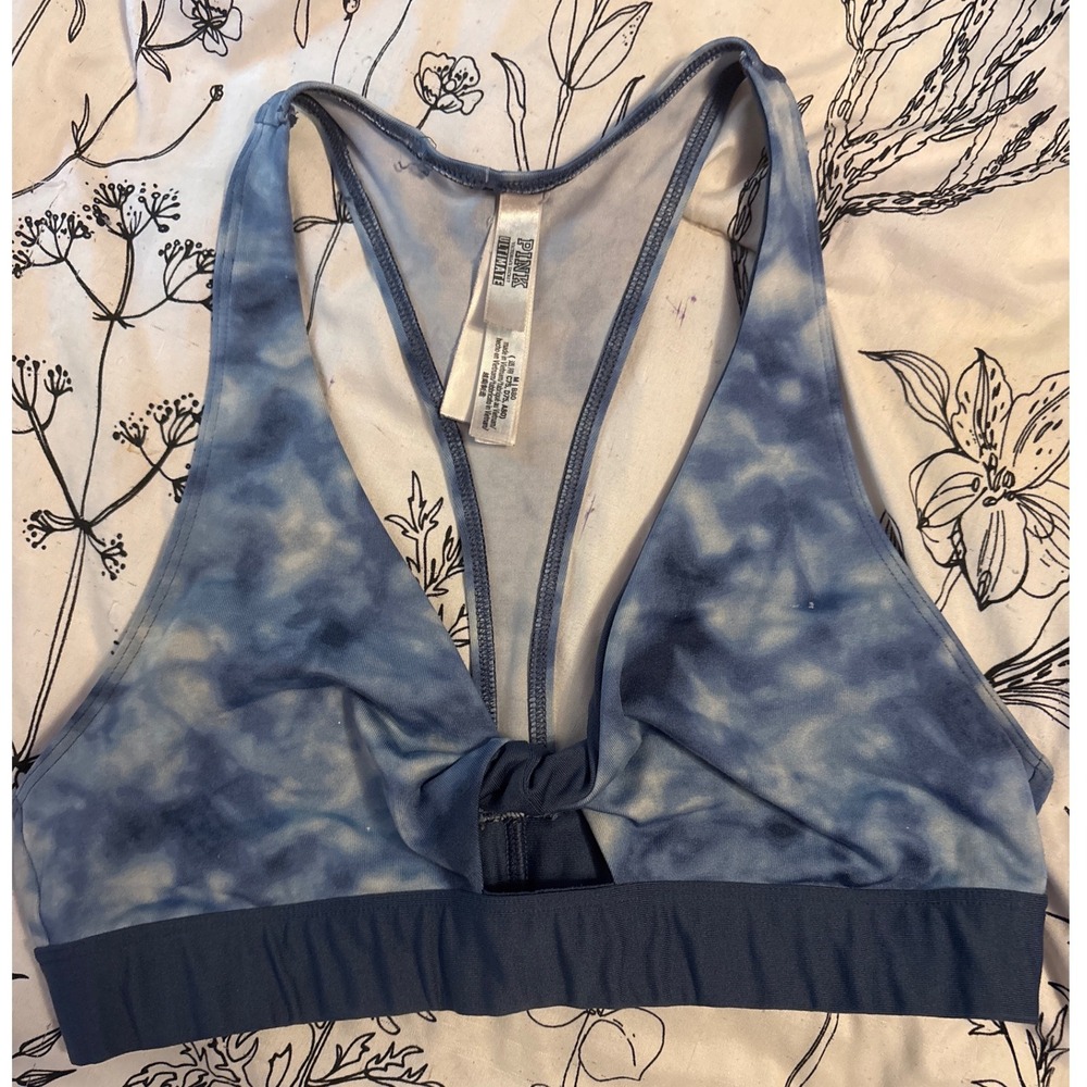 Victoria's Secret PINK Ultimate Blue Tie Dye Twist Front Y Back Sports Bra, M